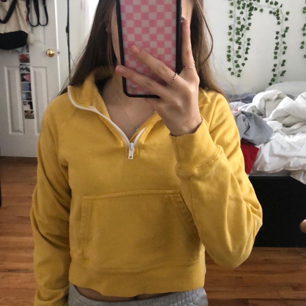 yellow brandy melville cropped quarter zip